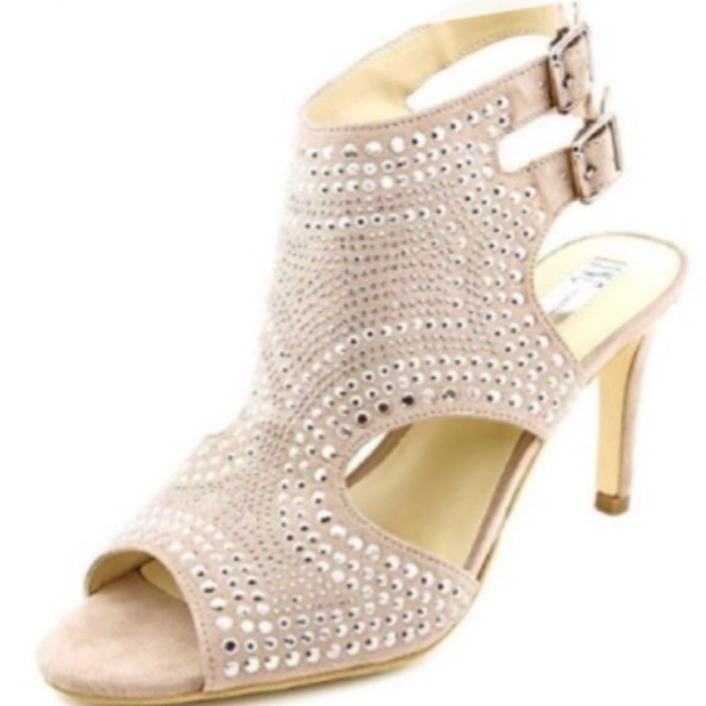 New popping INC taupe heels with silver studs.